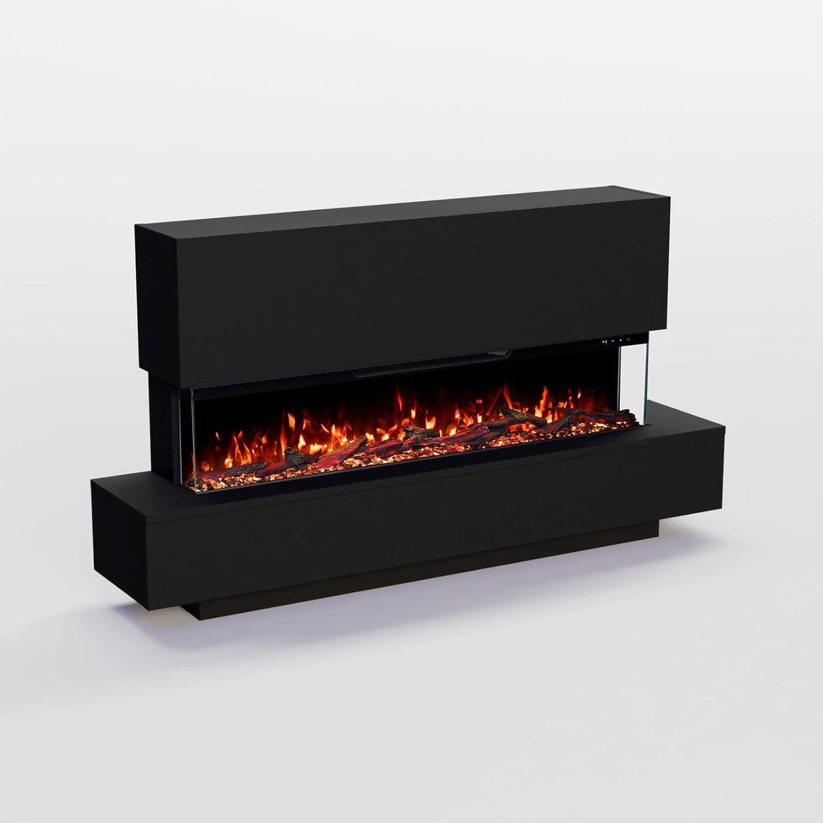 Elektrische Sfeerhaard Novihome Cobalt Luxe 3D LED Open Haard – Vrijstaande Elektrische Haard met Realistisch Vlameffect, Verwarming 1800W, App-Bediening, Timer & Knettergeluid – Moderne Design Haard 137x75cm – Energiezuinige Binnenhaard Zwart