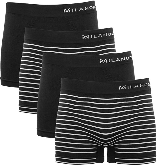 Milanoro - Lot de 4 boxers sans coutures - Zwart / Rayé Zwart - M