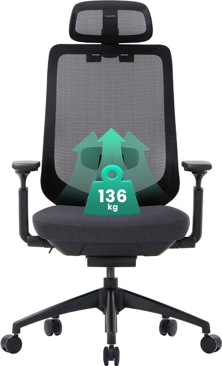 COLAMY Ergonomische Bureaustoel met 4D-armleuningen - Zwart - afbeelding 2