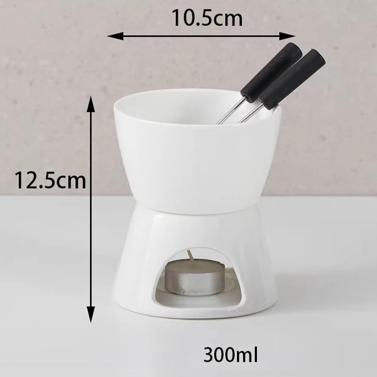 Kaasfondue Set - Met Waxine Kaars Inbegrepen - Fonduepan - Ook voor Chocolade - Chocolade Fondue - Porseleinen Fondue - Wit – foto 5