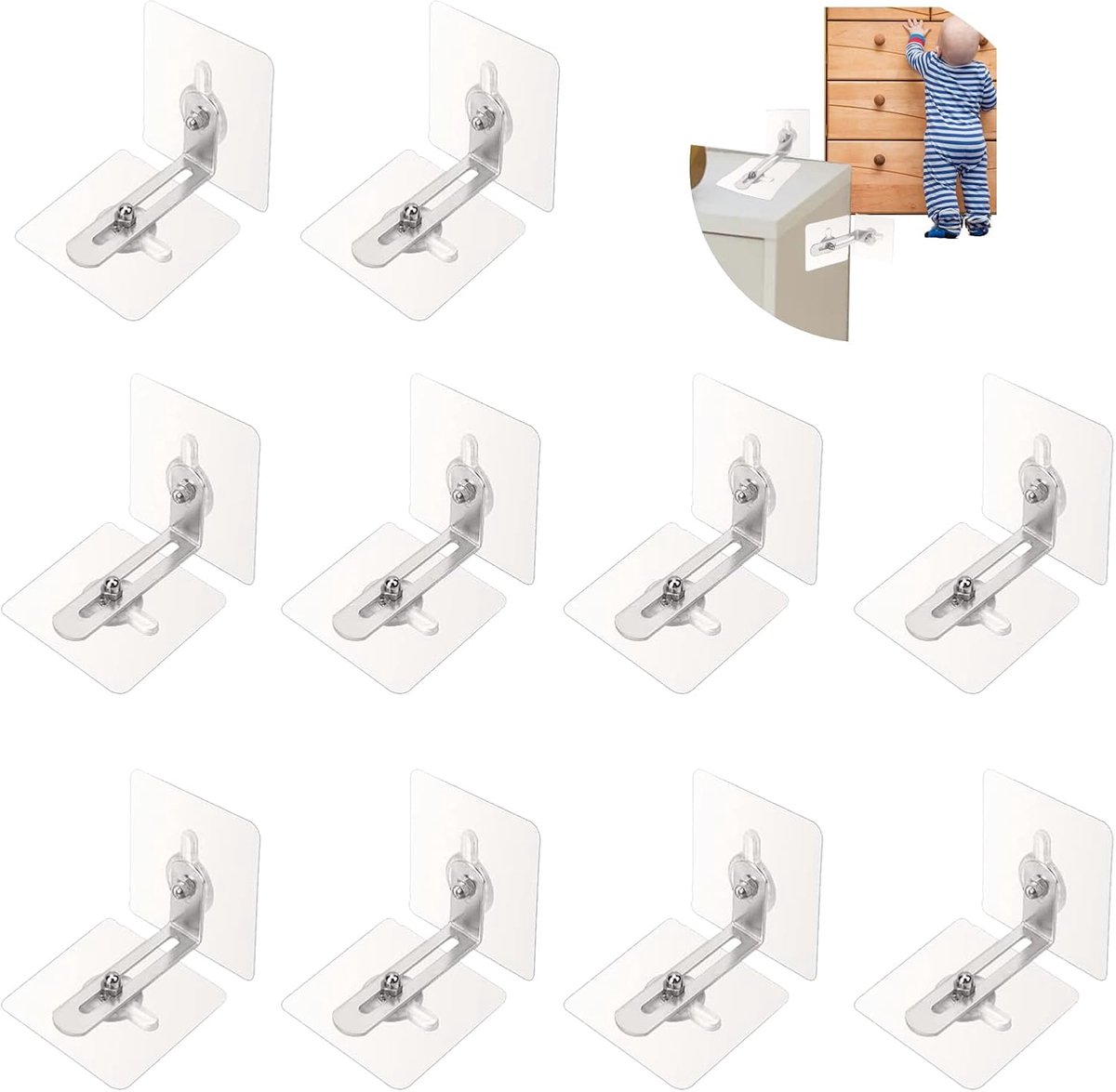 10 stuks Kantelbeveiliging voor Meubels - Voorkomt Kast Kantelen - Kunststof - Zonder Boren - Kindermeubel anti-valapparaat - Baby veiligheid - Sterke taaiheid - Muuranker Set Zelfklevende Meubels - Voor het Bevestigen van Boekenkastkastkast Dressoir