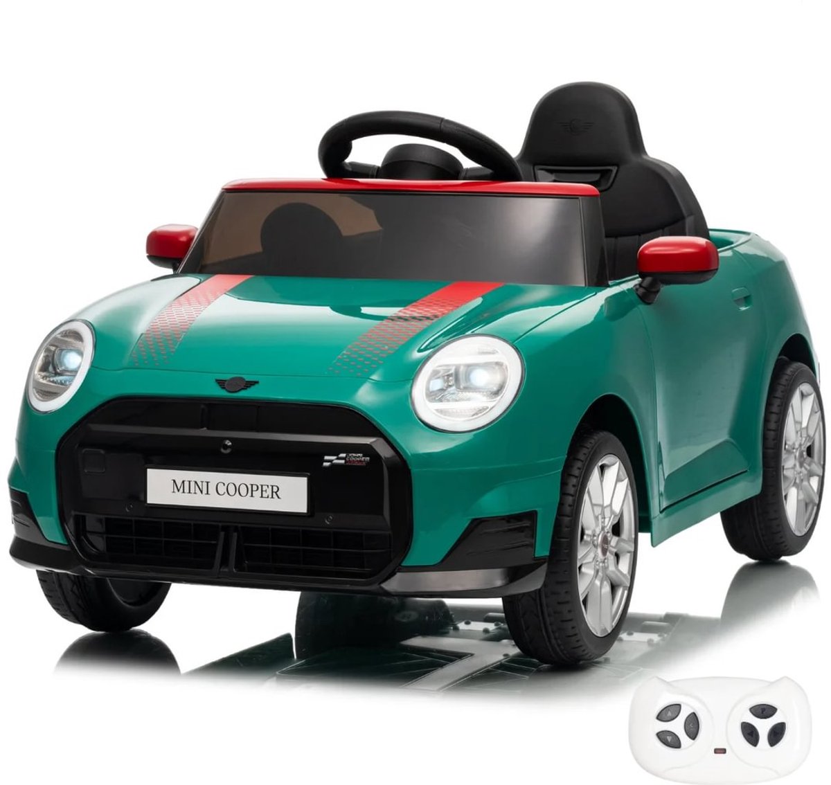 MINI Cooper JCW 12V Elektrische Kinderauto 1 tot 5 jaar – Officieel Gelicentieerde John Cooper Works Edition met Vernieuwde Li-ion Accu – Luxe Sportwagen met Afstandsbediening & Bluetooth – Groen
