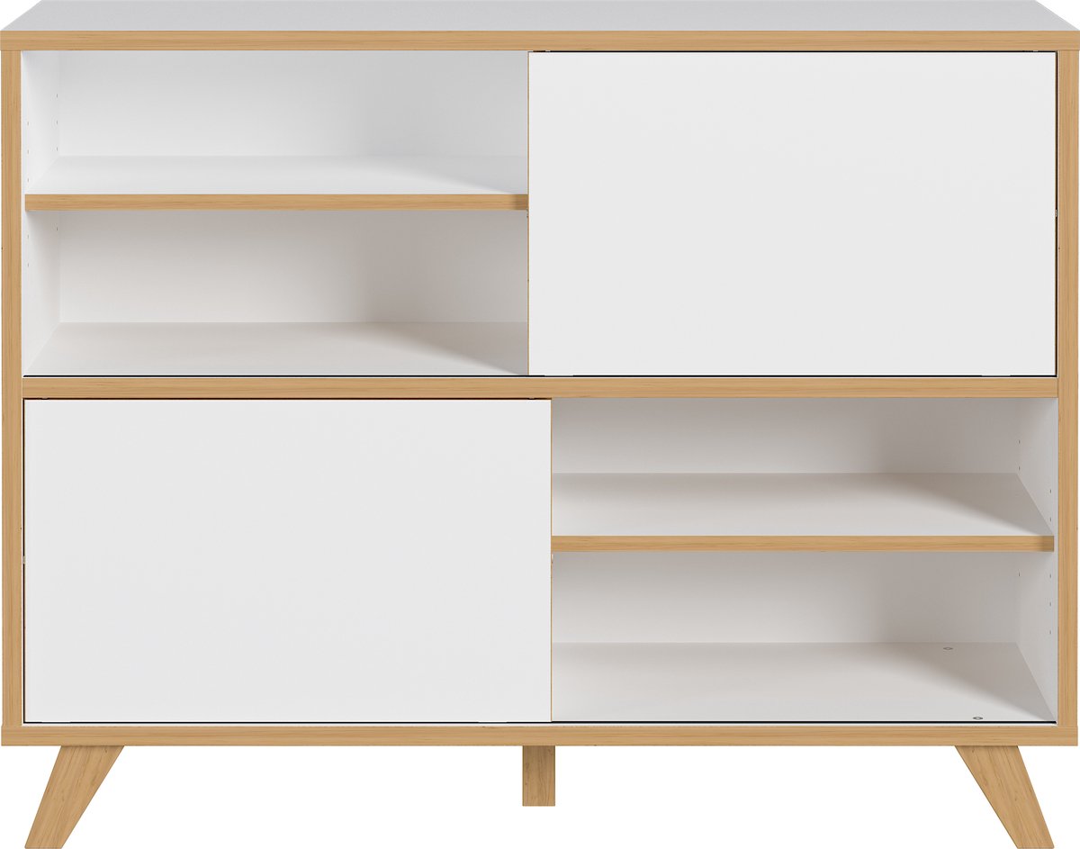 Opbergkast Hercules 120cm met 2 schuifdeuren - wit/eik - Germania - Kantoorkasten - Wit - Melamine - Kantoorkasten -