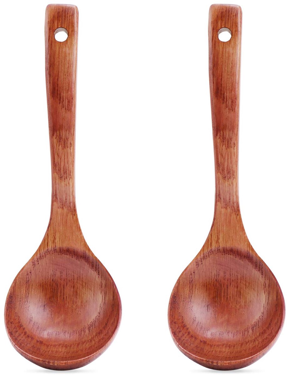 Unyqoos® Set van twee houten soeplepels met haak en comfortabele grip