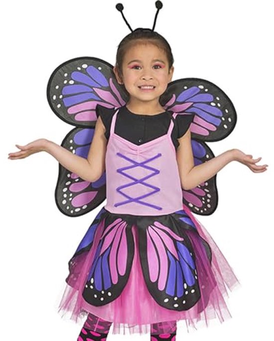 Sunlisky Vlindervleugels voor kinderen (meisjes), kostuum voor meisjes, vlinder, driedelige set (cape rok en masker), carnavalskostuum voor kinderen, vlinder