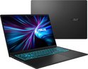 Zwarte ASUS laptop, schuin van voren, met verlicht toetsenbord en een tweede laptop op de achtergrond.