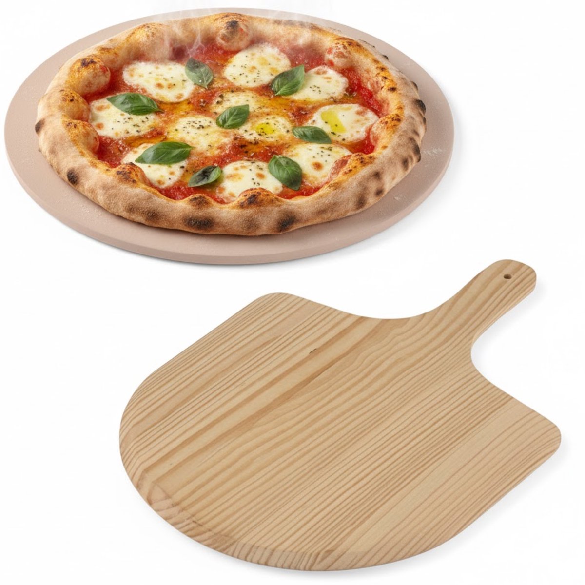 Lomera Pizza Baksteen - Pizza Schep - Pizzasteen Met Schep - Houten Pizza Schep - Pizzasteen - Pizza Steen met Pizza Schep - Ronde Pizza Steen