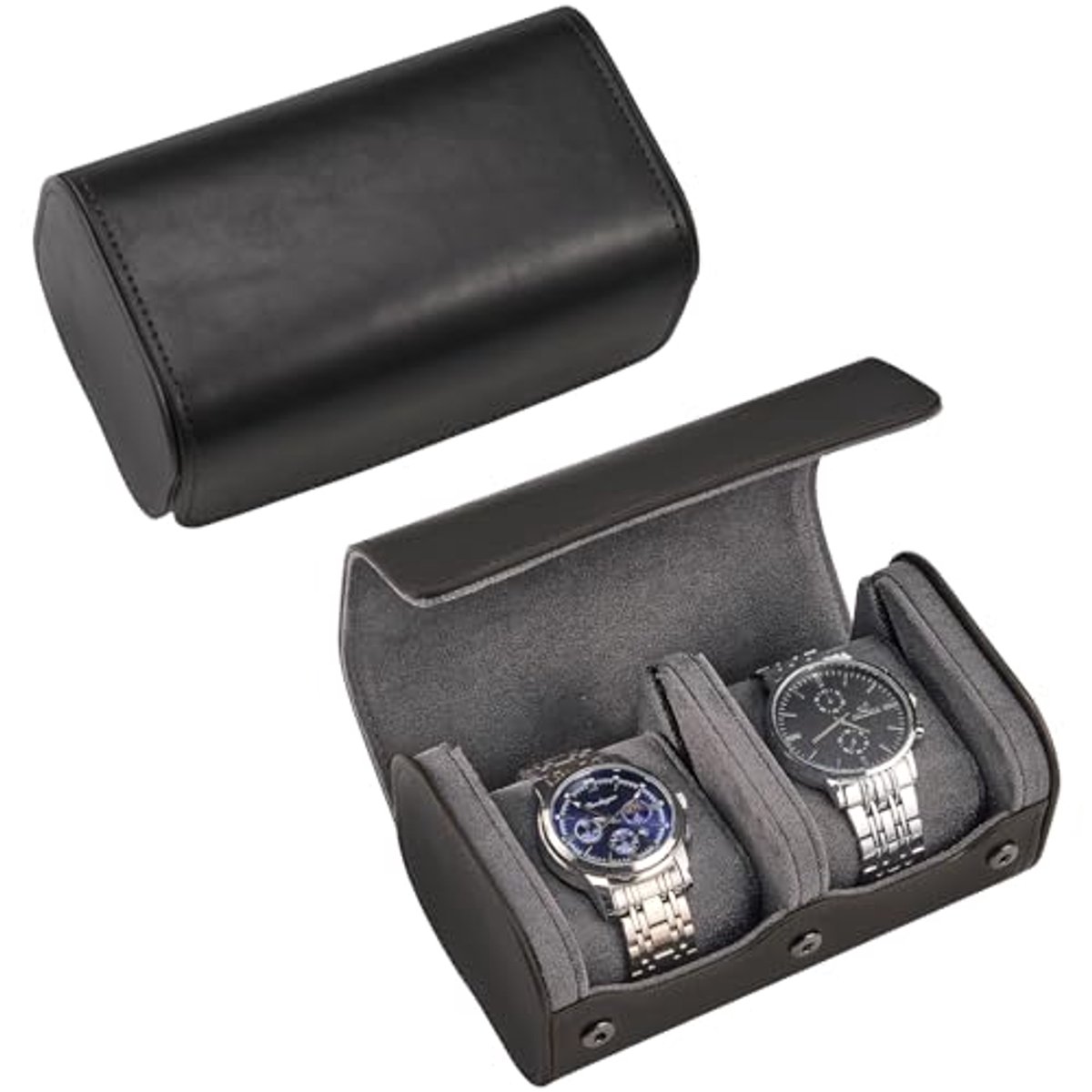 Horloge Travel Case met 2 Slots - Zachte Voering en Shockproof Design voor Mannelijke Reizigers - Zwart