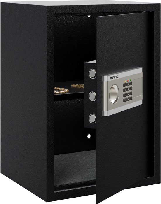 Auronic Elektronische Kluis XL - Cijferslot - 2 Sleutels - Muurbevestiging - Alarm - 54L - 35x31x50cm - Staal - Zwart