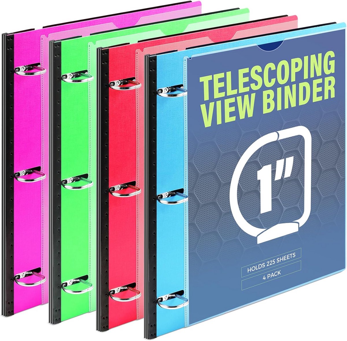 Set van 4 Telescopische Ringbanden 3-Ring 1 Inch - Flexibel & Uitbreidbaar Voor School en Kantoor