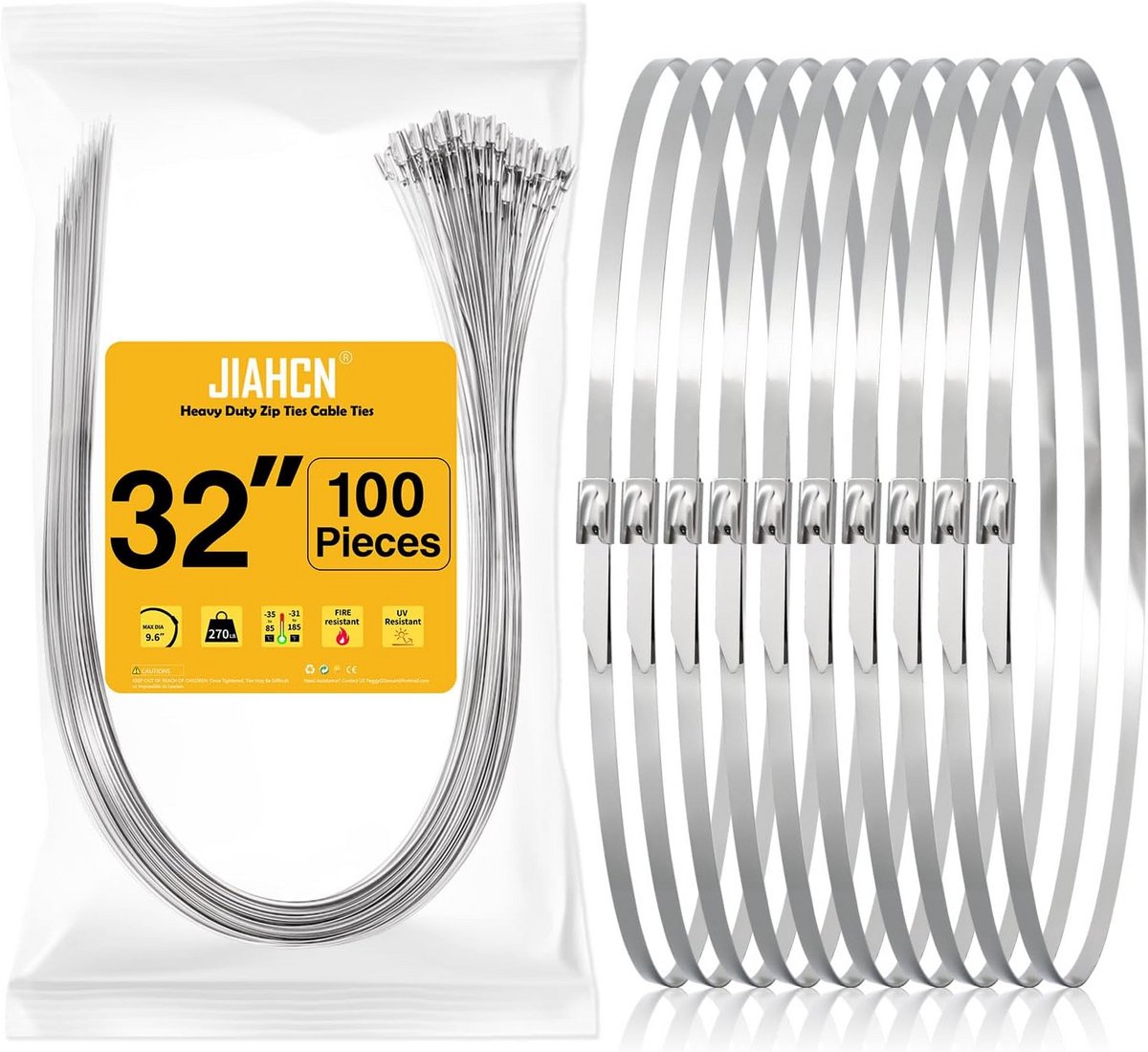 100x Extra Lange Metalen Kabelbinders RVS - Zelfborgend - Heavy Duty 32 Inch - 122 kg Treksterkte