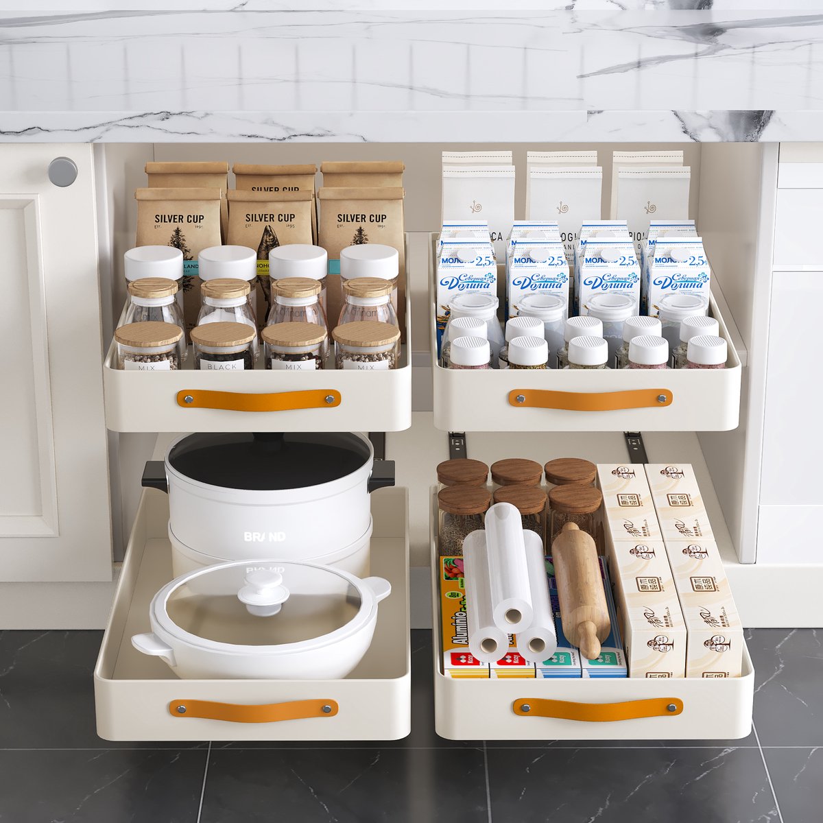 Schuiflade - Uittrekbare, Opvouwbare Lade - Keukenkast Organizer Zonder Boren - Metalen Opbergbak voor Keuken, Voorraadkast & Badkamer - 48 x 30 x 7.5 cm