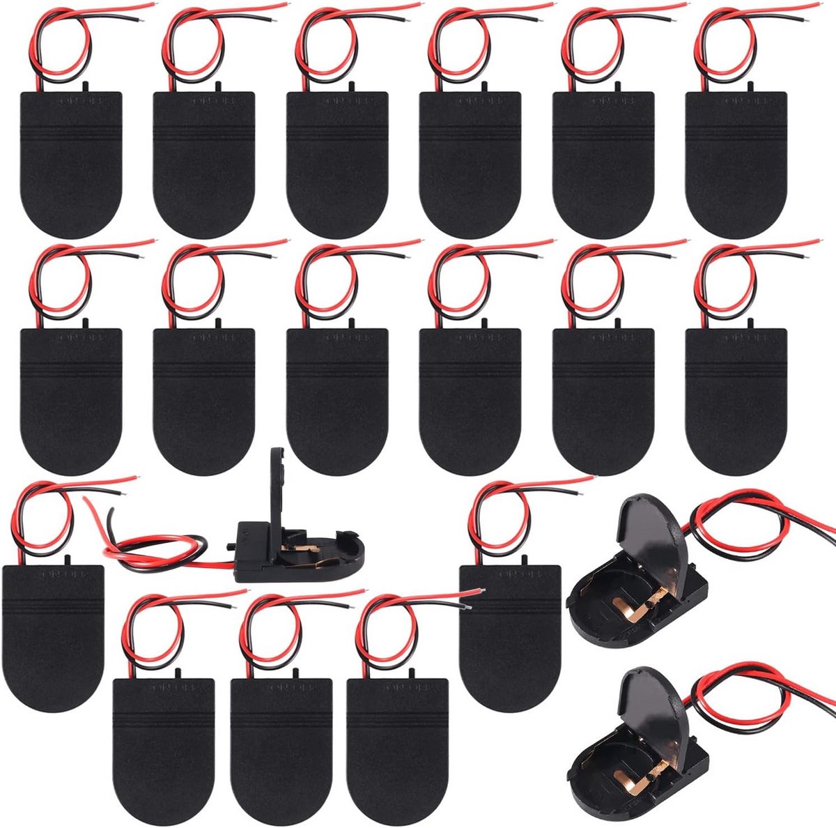 20x CR2032 Knoopcel Batterijhouder met Aan/Uit Schakelaar 3V Batterij Adapter Zwart