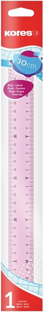 Transparante liniaal 30 cm met inktrand voor kinderen en scholieren - Schoolbenodigdheden in verschillende kleuren