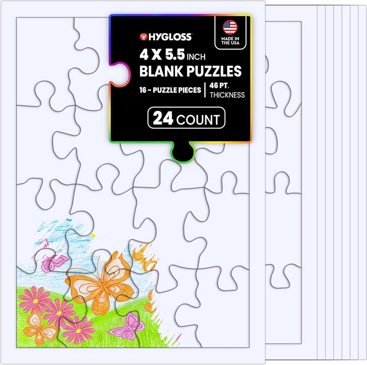 24 Blanco Puzzels om Zelf te Versieren - 16 Stukjes per Puzzel - Knutselmateriaal