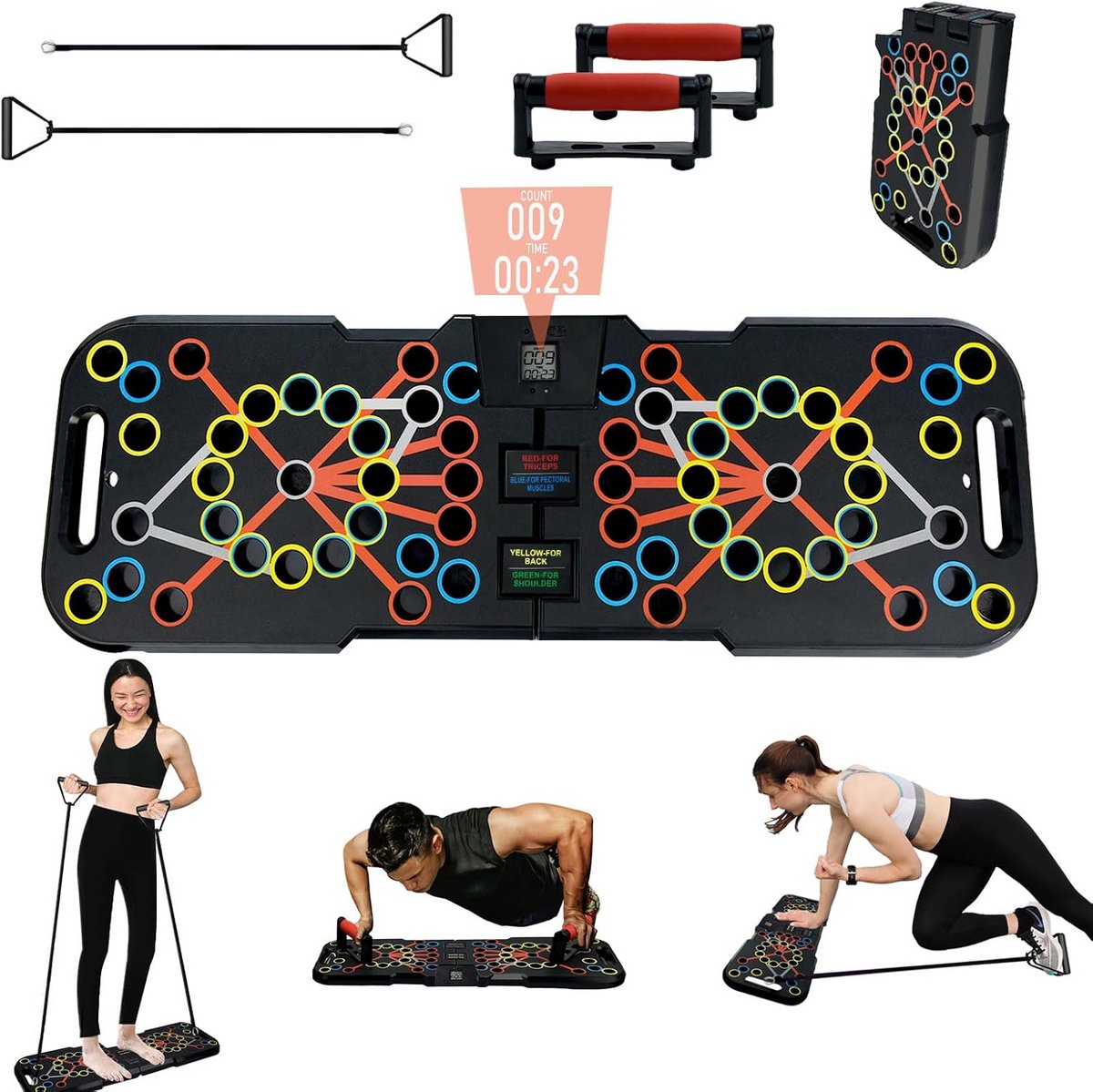 41-in-1 Push-Up Rekbord met Slimme Tellers en Weerstandsbanden - Opvouwbaar Fitnessapparaat voor Thuis en Sport