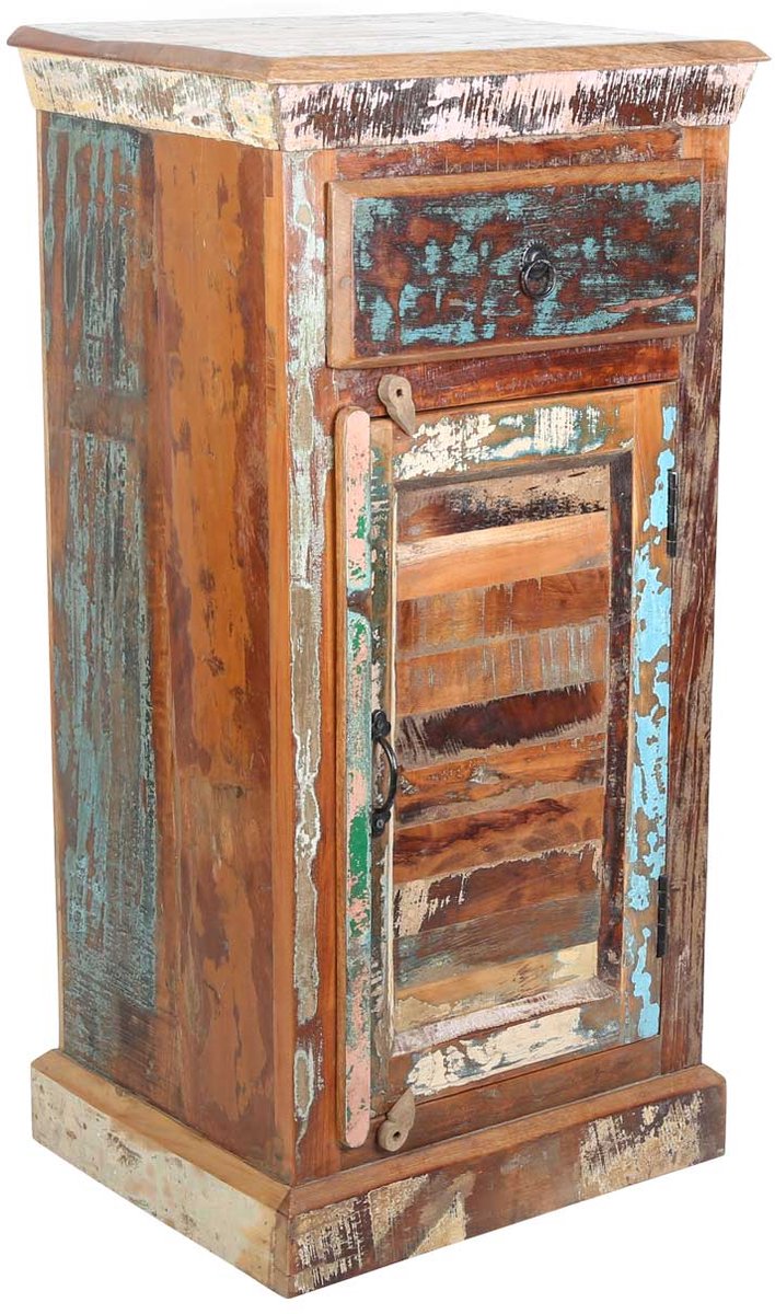 Hoge ladekast – opbergkast – massief hout – mangohout – shabby chic vintage – hal slaapkamer – woonkamer