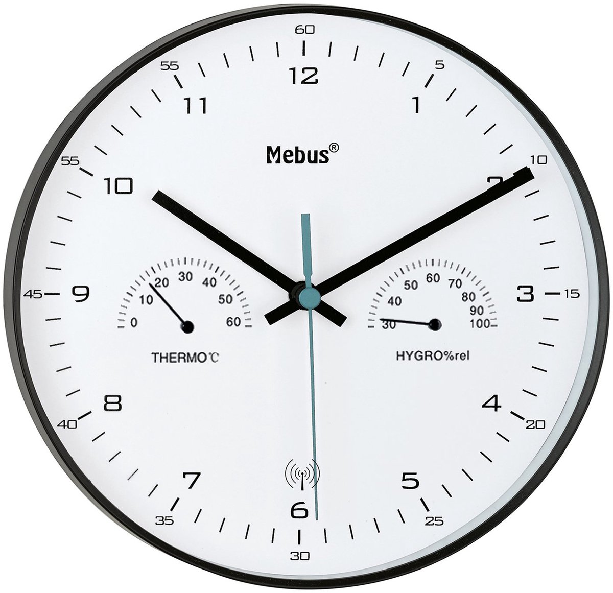 Wandklok Tijdsein gestuurd met thermometer/ hygrometer, zwart