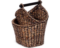 BirdRock Home Seagrass Magazine and Bathroom Basket - Handwoven Toilet Paper Holder with Pocket - Grey Wash - Stylish Decorative Design - Wooden Basket Decor - Dispenser