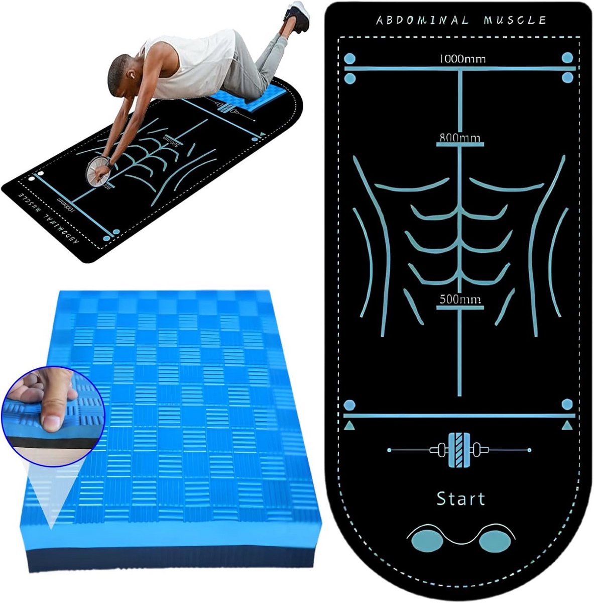 Oefenrolmat met fitnessapparatuur, trainingsmat, pads, buikspieren, trainingsmat, brede dikke oefenmat voor thuis, roller, workout, schuimrubberen oefenpads voor thuistraining, 2 stuks