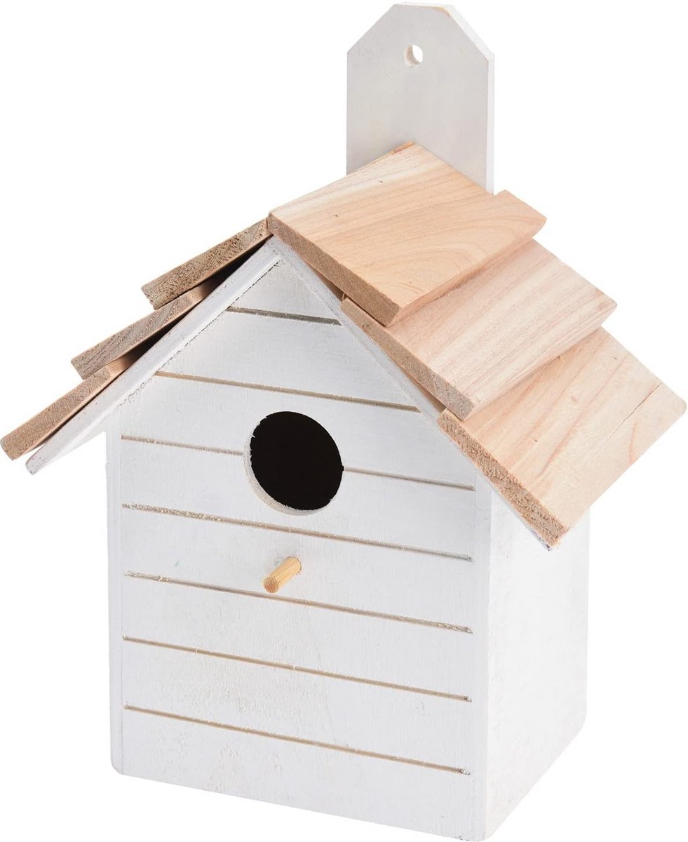 ABRUS® Houten Vogelhuis buitenshuis | Verschillende Decoratieve Opknoping Vogelhuis Tuin (Wit)