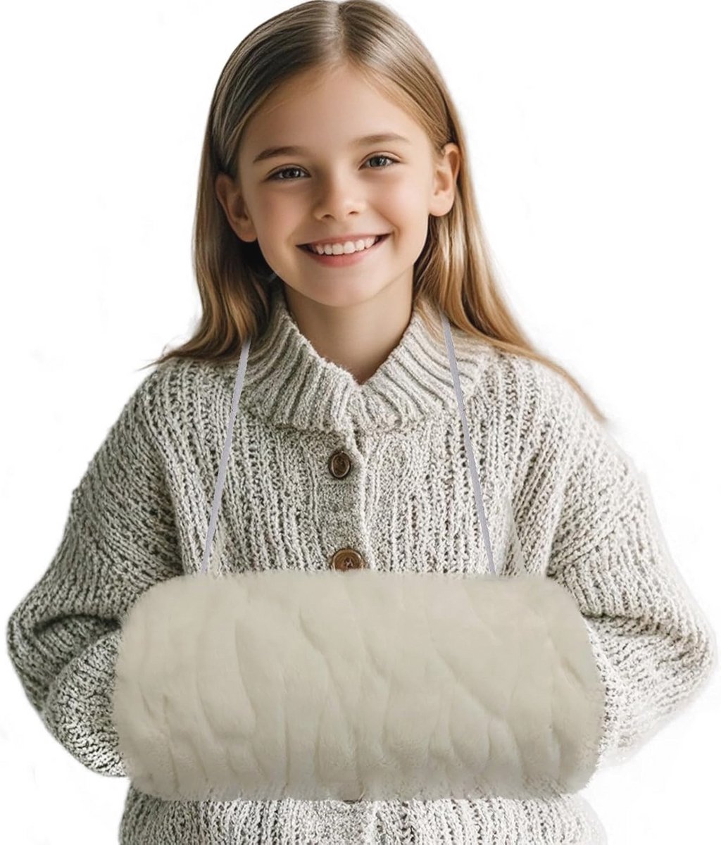 Handmuff met zak en riem - Witte rimpel, one size - Handwarmer voor kinderen