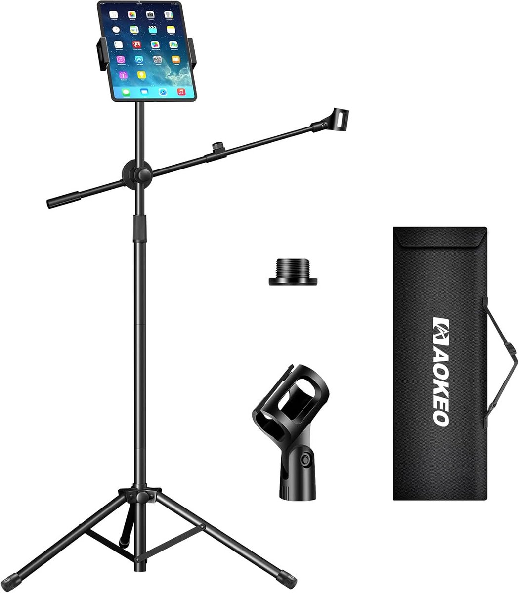 Verstelbare Microfoon Stand met Draagtas en Tablet Houder - Ideaal voor Zingen en Spreken