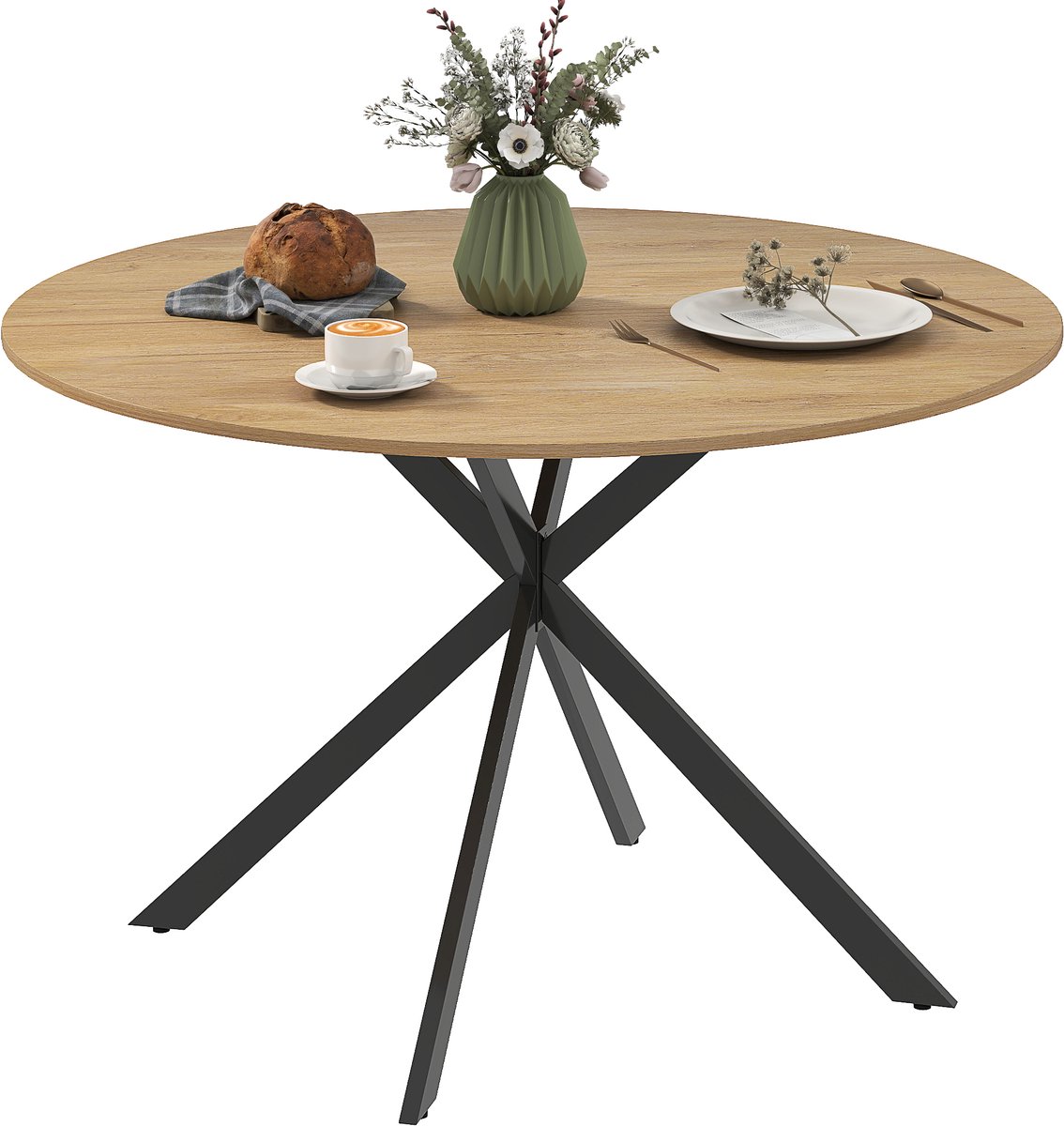 HOMCOM Eettafel - Spaanplaat - 120x120x75cm - Eikenhout