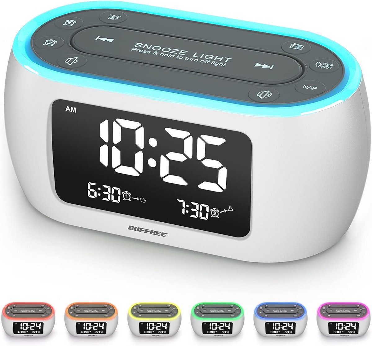 Radiowekker met 7 kleuren nachtlampje en dubbel alarm