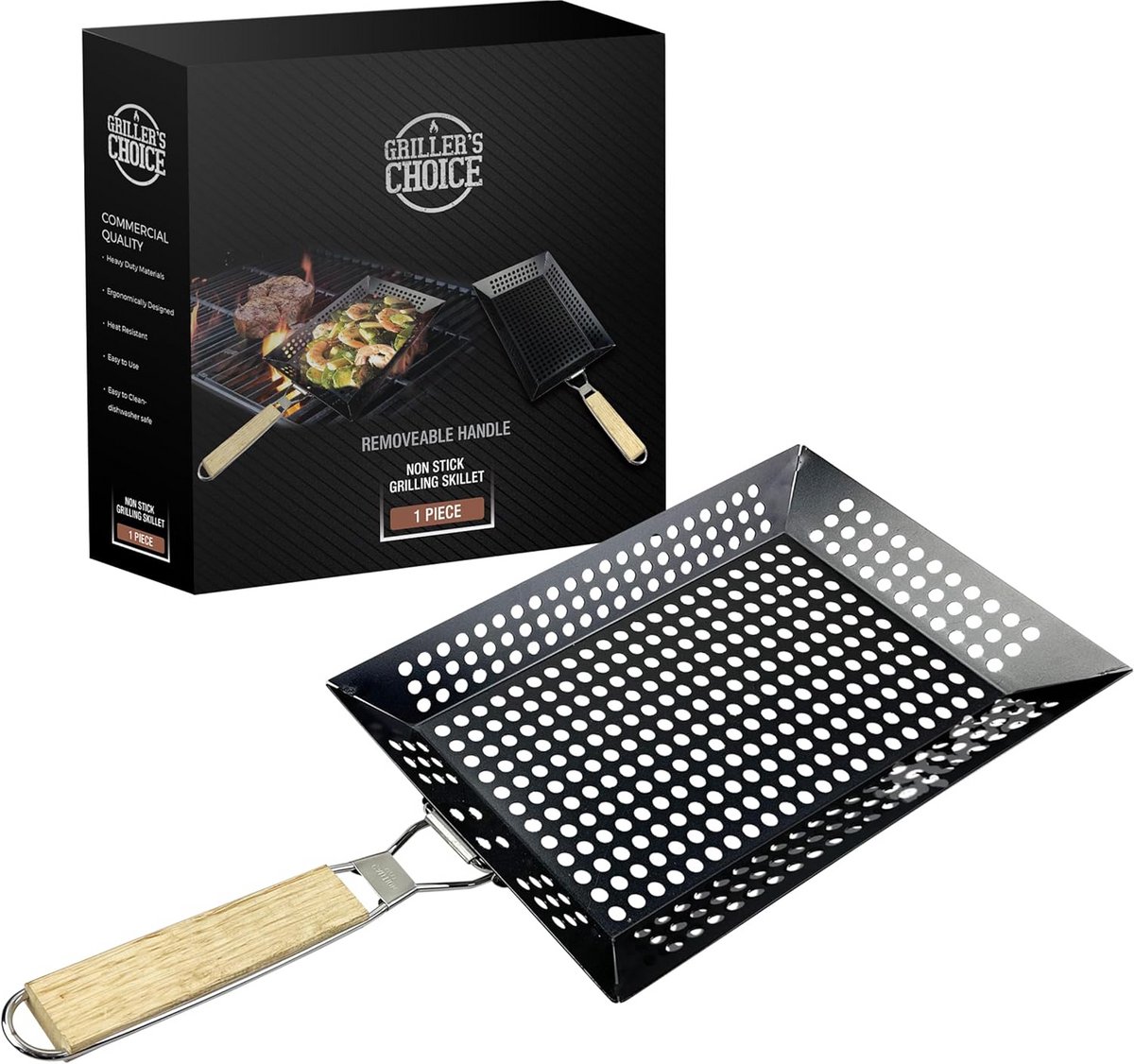 Gave Grillmand - Groot Antiaanbak Rooster Pan met Afneembare Handgreep voor Buiten BBQ