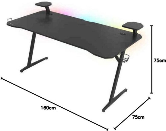 Grote RGB Gaming Bureau - 160x75 cm - Carbon Afwerking - Verstelbare Verlichting — afbeelding 4