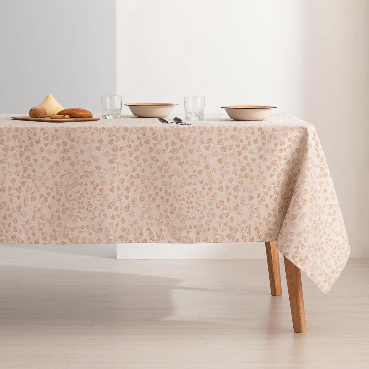 Luxe Rechthoekig Tafelkleed Jacquard Ecru Goud Waterafstotend 140x180 cm