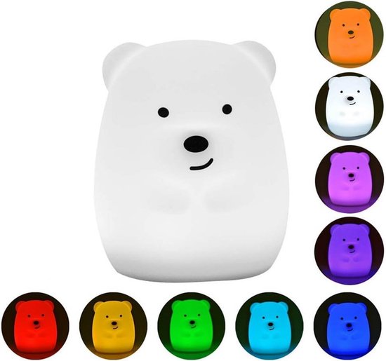 Draagbare LED Kinderkamerlamp Beer - Draadloos Nachtlampje met Multicolor Licht en Dimfunctie van Merkloos — afbeelding 4