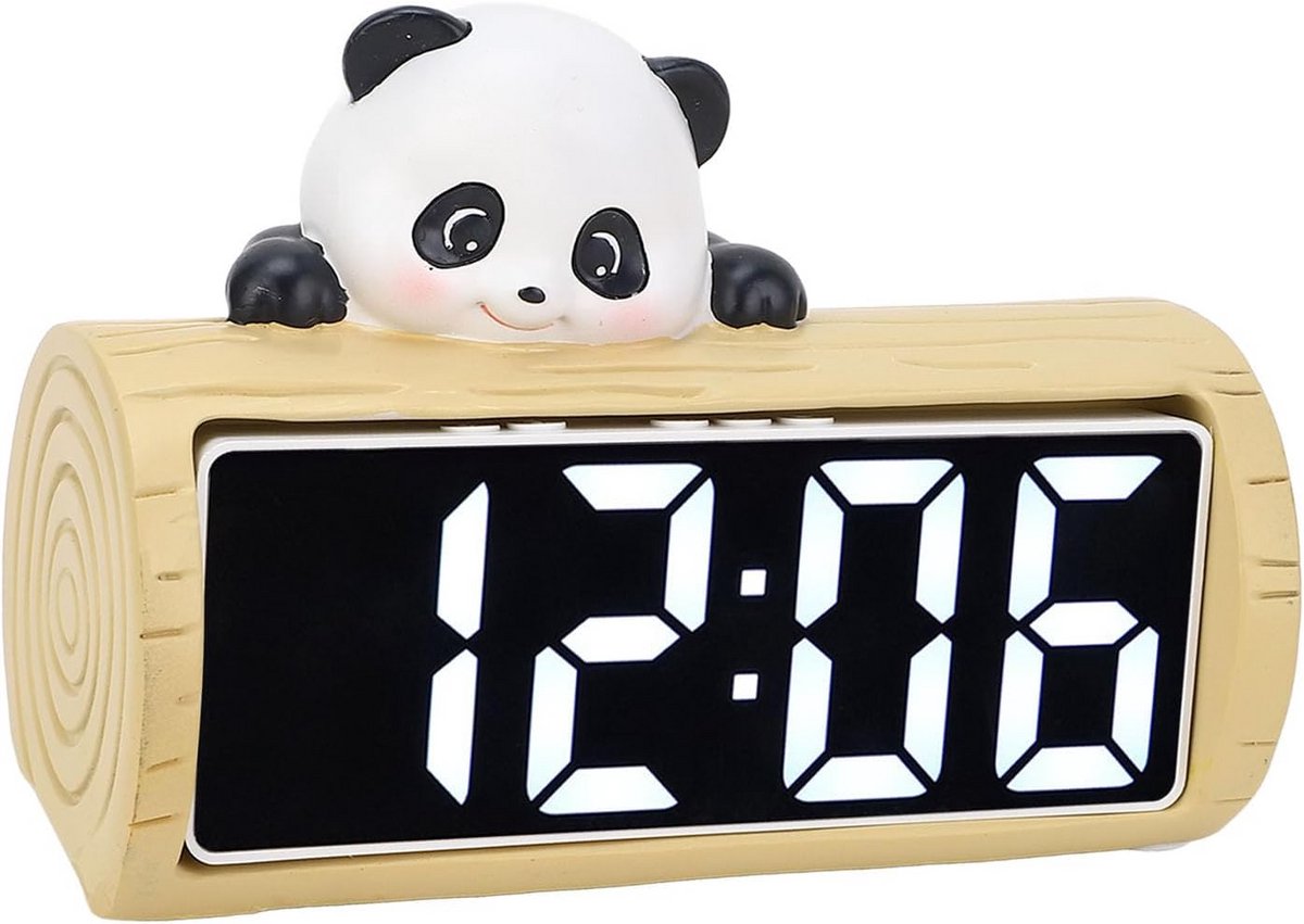 Schattige Panda Kinderwekker Digitaal met LED-scherm en Temperatuurweergave