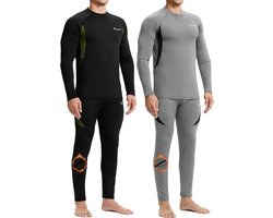 romision Set van 2 thermo-ondergoed voor heren, functioneel ondergoed, skiondergoed, ski-ondergoed, set van 2 stuks, zacht thermo-ondergoed, Zwart & Grijs, XL