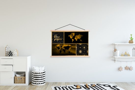 Décoration murale - Wereldkaart - Collage - Luxe - Or - Affiche scolaire - 150x100 cm