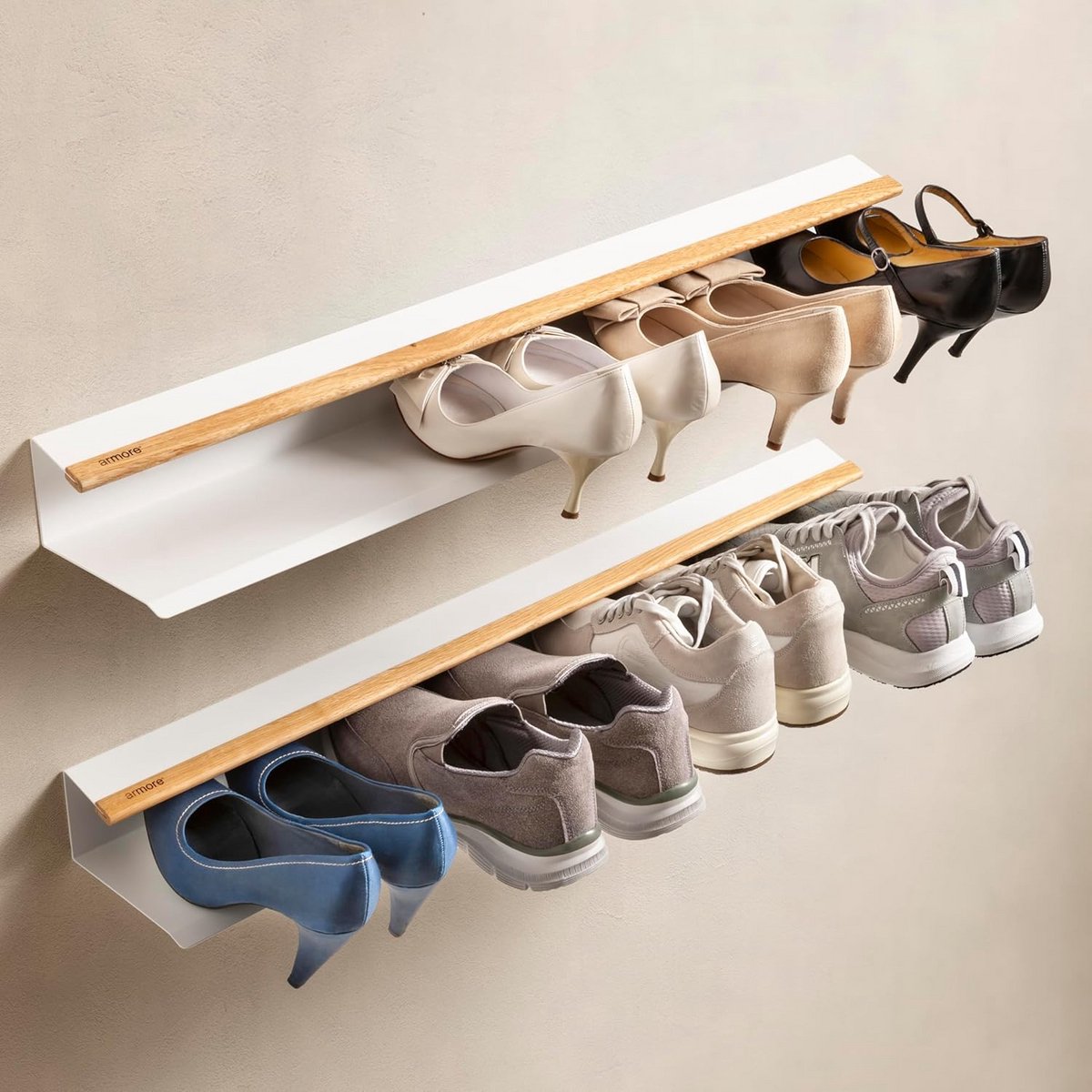 Set van 2 Smalle Wand Schoenenrekken Wit - Ruimtebesparend & Modern Design