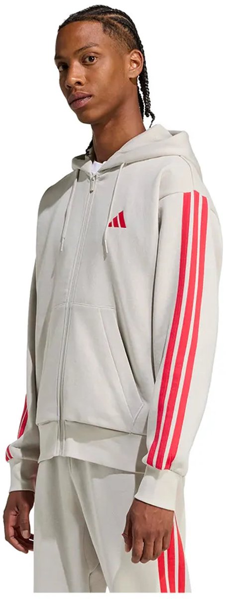 Adidas Essentials 3 Stripes Fleece Sweatshirt Met Rits M Man Wonder Alumina / Pure Ruby