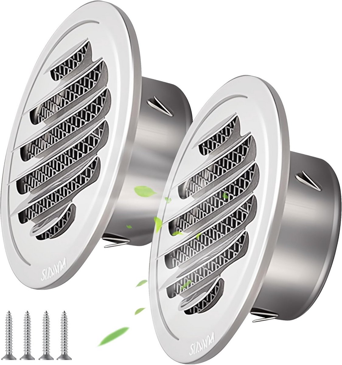 2x Ronde Ventilatieroosters 70mm RVS Afsluitrooster voor Binnen en Buiten