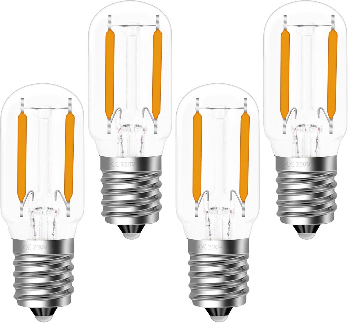 Set van 4 E14 LED Lampen 2W voor Koelkast, Zoutlamp en Naaimachine, Warm Wit Licht