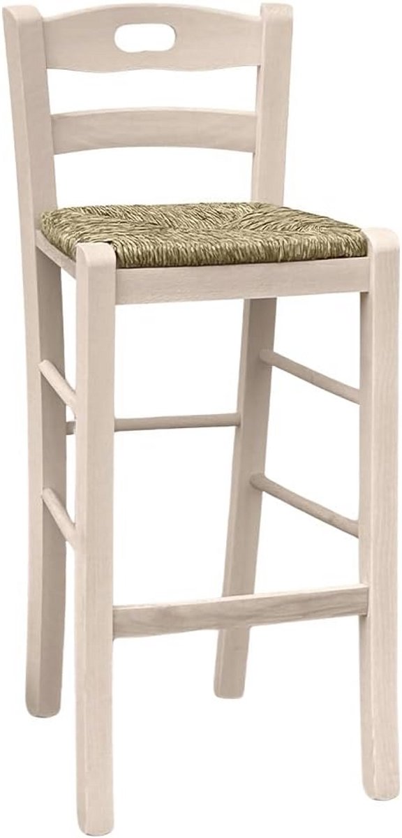 Zitkruk van massief hout, 66 cm hoog, met stro zitting