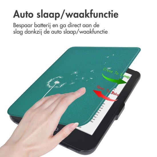 iMoshion Ereader Cover / Hoesje Geschikt voor Kobo Clara 2E / Tolino Shine 4 - iMoshion Design Sleepcover Bookcase zonder stand - Green Dandelion van iMoshion — afbeelding 2