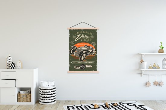 Porte-affiche avec affiche - Affiche scolaire - Vintage - Voiture - Oldtimer - 120x180 cm - Lattes vierges - Cadeau Vaderdag - Cadeau - Cadeau pour lui - Astuce - Hommes