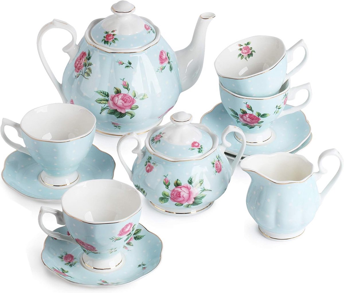 Bloemen Theeset - Porseleinen Theepot en Theekoppen Set voor Volwassenen