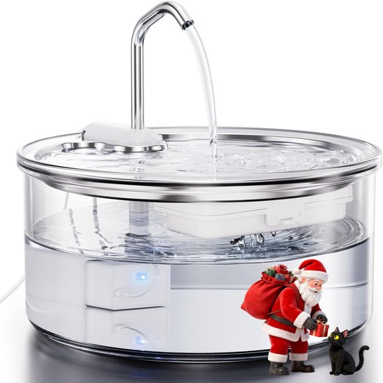 FUKUMARU Drinkfontein Voor Katten En Honden – 3,2L RVS, Stil, Met LED En 3 Filters