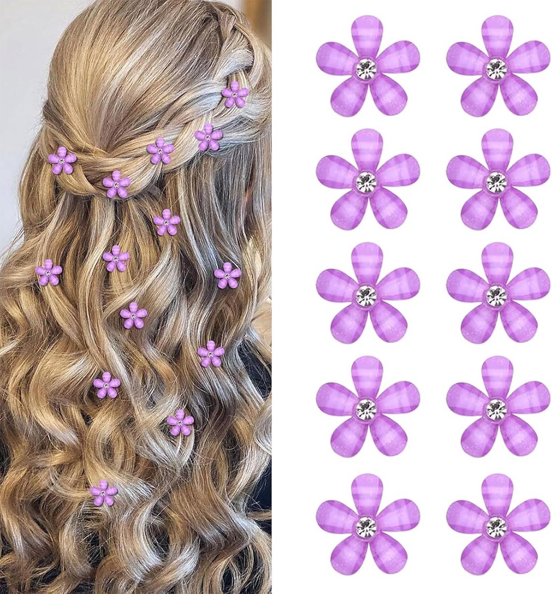 10 Stuks Paarse Mini Bloemen Haarspelden met Strass Decoratie