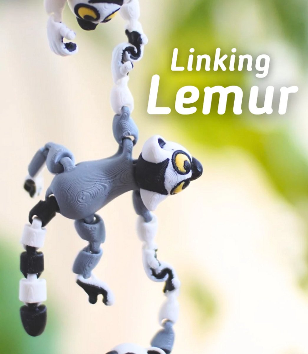 Verbonden Ringstaart Maki - Vera's Arts & Dice | Linking Lemur 3D Print - Speelgoed - Ringstaartmaki - Figuur - Verzamelobject - Grijs Zwart Wit