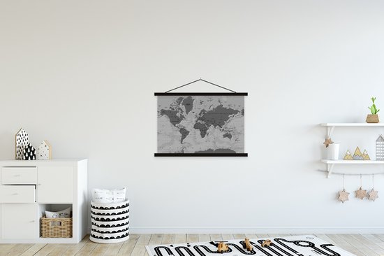 Affiche scolaire - Carte du monde robuste avec de nombreuses nuances de vert - noir et blanc - 90x60 cm