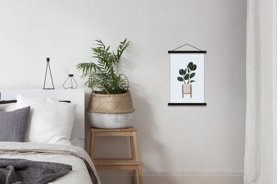Posterhanger incl. Poster 40x60 cm - Schoolplaat - Kamerplanten - Pastel - Hout - Textielposter - Zwarte latten