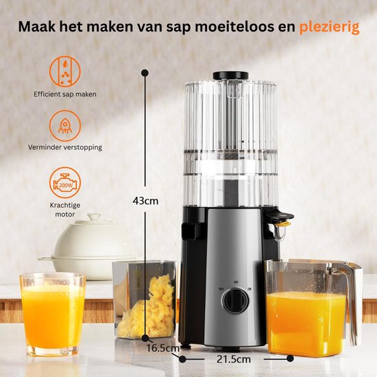 ZRSS® Slowjuicer Groot - Groenten en Fruit Pers - Juicer - Sapcentrifuge - Met 2 Glazen van ZRSS — afbeelding 3